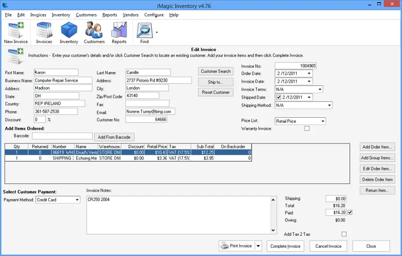iMagic Inventory — Create Invoices