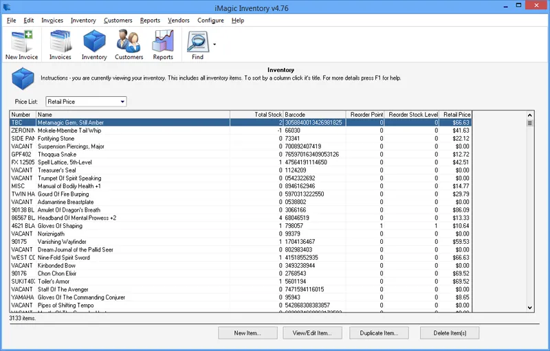 iMagic Inventory — stock level management screen