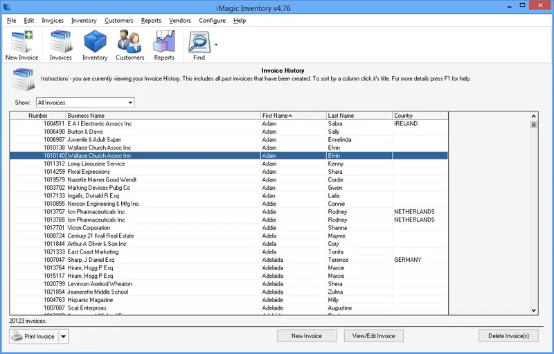 iMagic Inventory — Invoice History